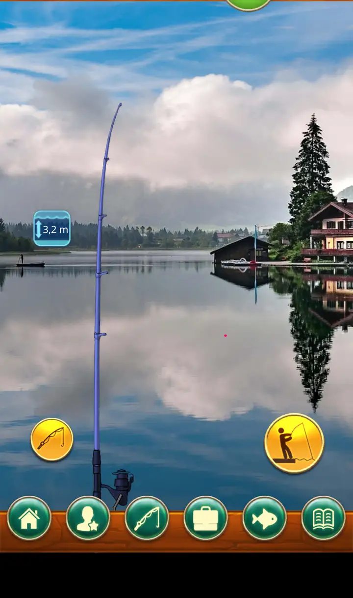 Ecrã vertical de Fishing Baron com a boia à espera na água
