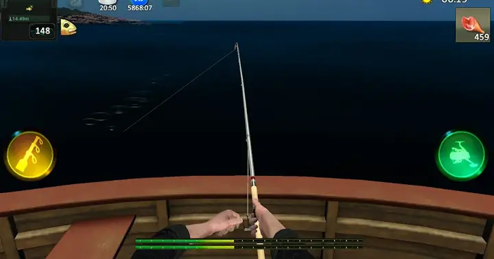 Vista do convés para uma enseada de falésias em World of Fishers